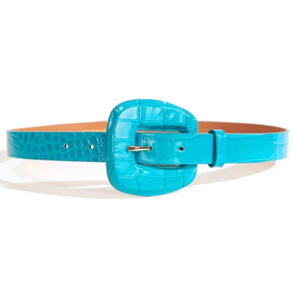 Veronica Beard Elsy Croco Belt in Cerulean Bright Blue (S)